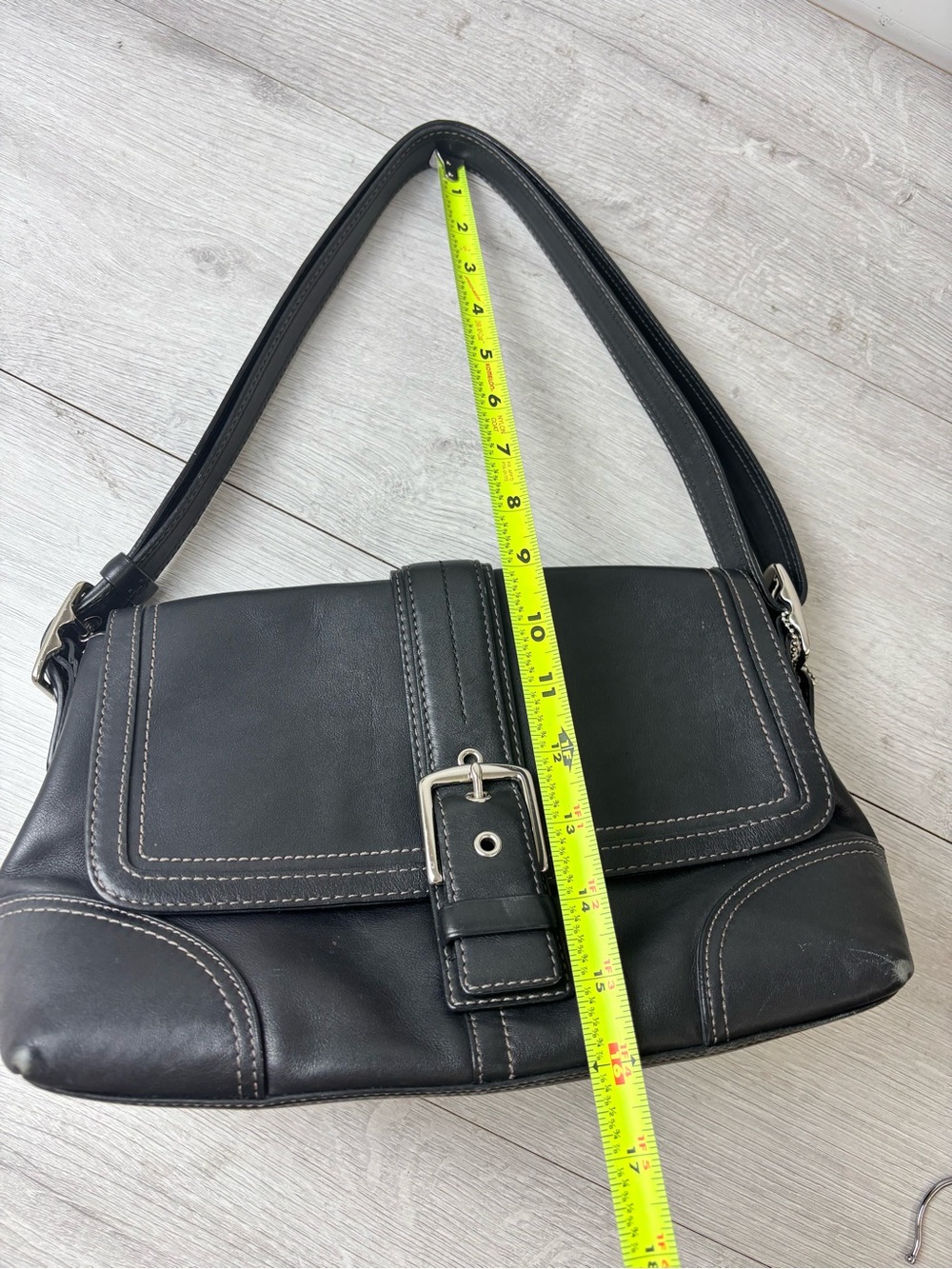 Coach Hampton Black Leather Buckle Flap Shoulder Bag Contrast Stitch Purse - Picture 14 of 14